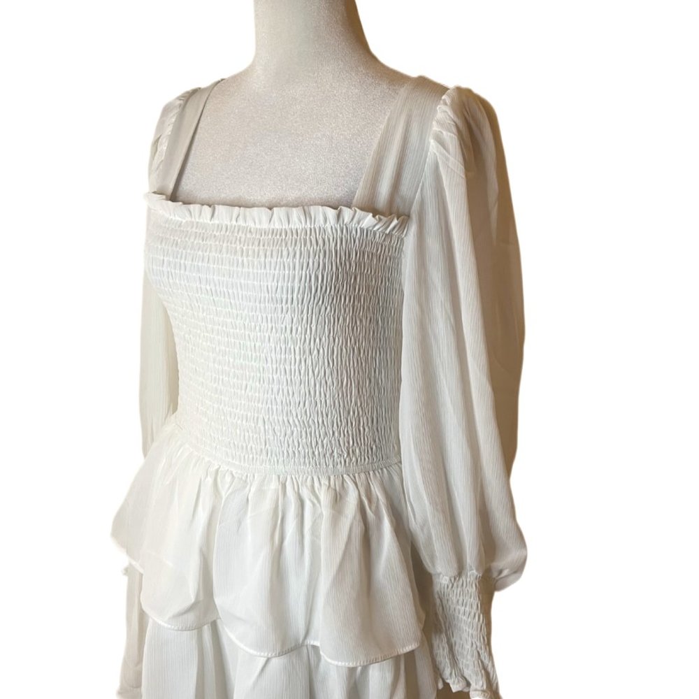 Byinns Square Neck Ruffle Dress Floral Print Tiered Tie Back Layered Medium - Picture 7 of 12